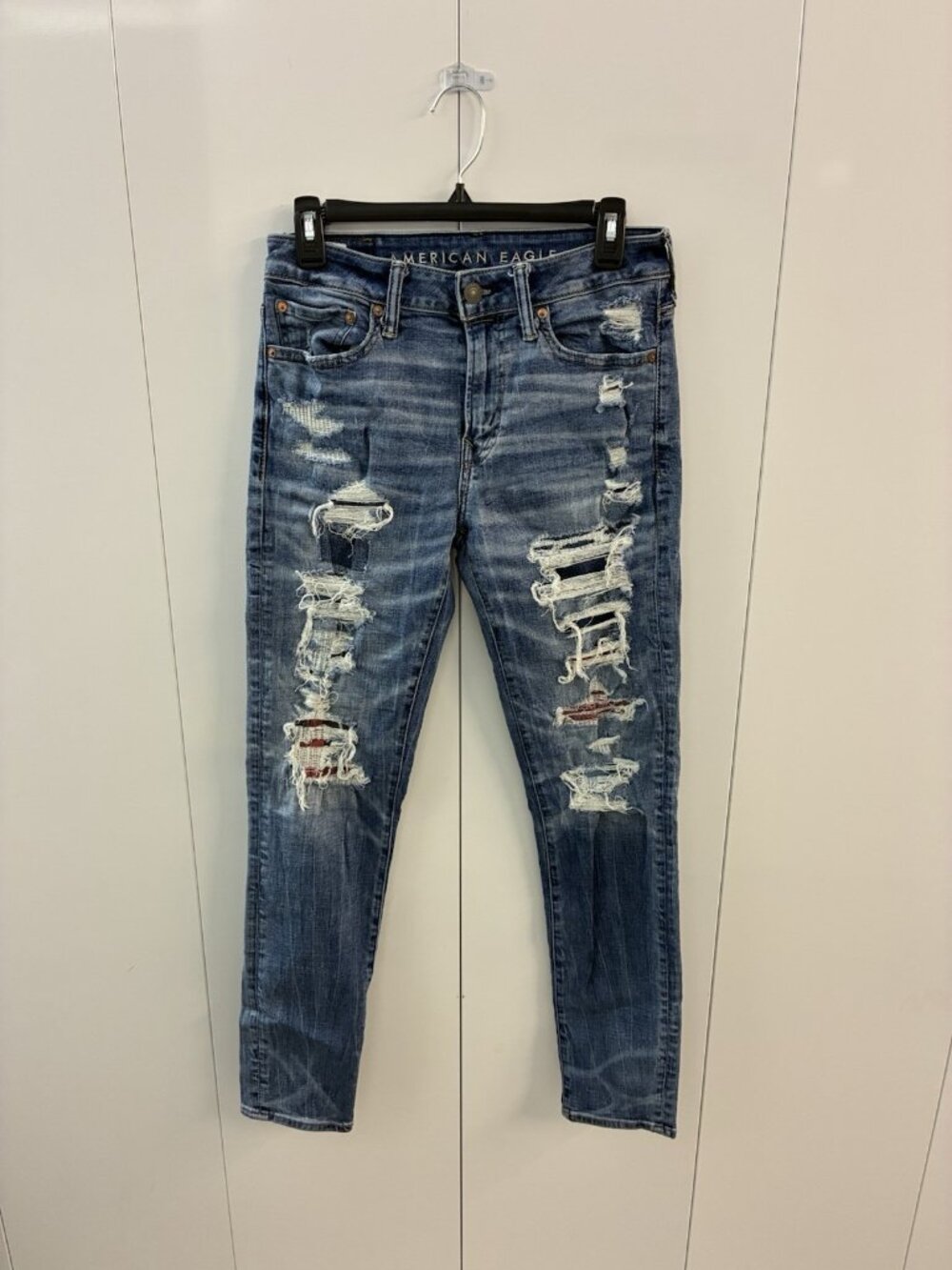 American Eagle Blue Ripped Skinny Jeans 29x32 Distressed AirFlex+ Athletic Mens